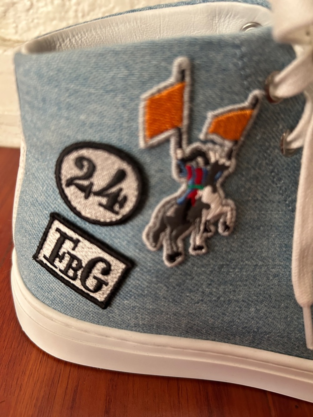Hermes Denim Blue and White High-Top Sneakers - Picture 4 of 8